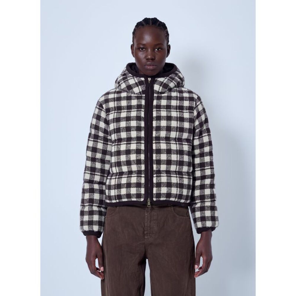 Moncler Women Abstraction Hooded Wool Blend Short Down Jacket